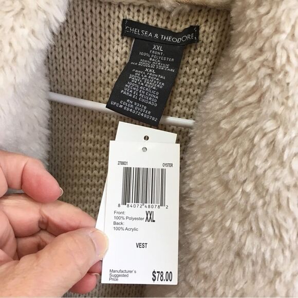 NEW WITH TAGS CHELSEA & THEODORE FAUX FUR SWEATER VEST IN OYSTER - Picture 9 of 10
